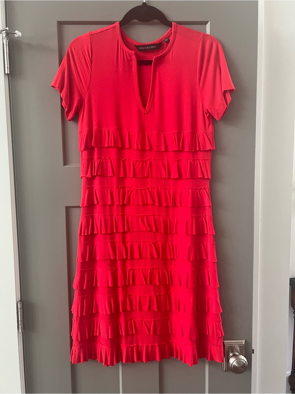 Colleen Lopez Vibrant Red Ruffle-Tier Midi Dress